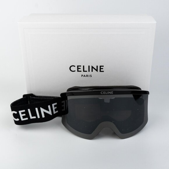 Celine CL40302U SKI MASK Women 01C Shiny Black Smoke Mirror NEW AUTHENTIC - Picture 1 of 12